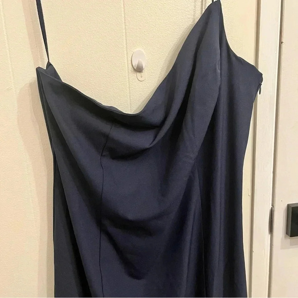 BHLDN navy Miranda crepe dress one shoulder size 16 - Picture 7 of 12